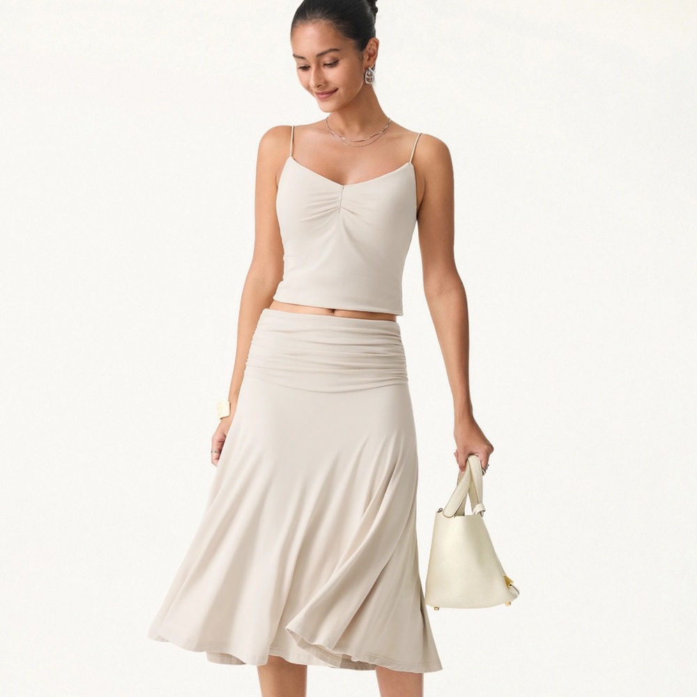 OGL Eco-SunKiss Flowy Side Ruched A-Line Midi Skirt